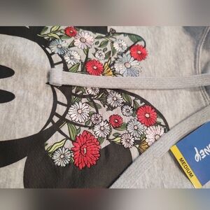 NWt 🏰DISNEY Minnie 🪡Embroidery Floral Grey-Hoodie Sweatshirt~ Size: M